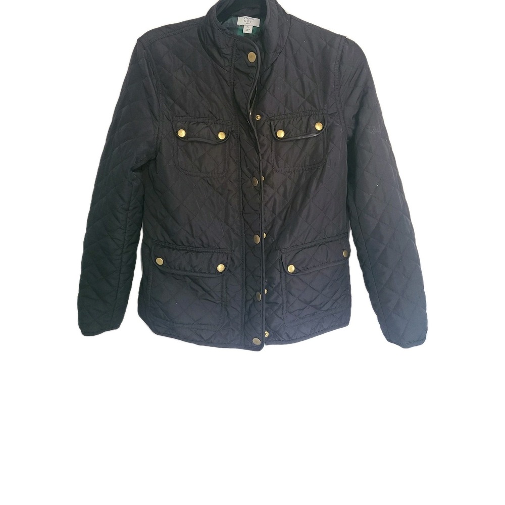 Crown and Ivy Black‎ Barn Jacket Size PS Plaid Lined With Gold Buttons Preppy - Picture 2 of 6